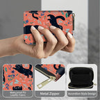 BWEGRHE Cute Credit Card Holder with Zipper, Black Cat Flowers RFID-Blocking Card Case Small Wallet for Women Men, Multi-slot Card Organizer Case Travel Accordion Wallet
