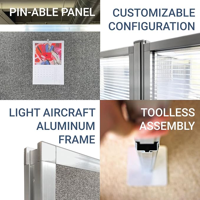 Versare Hush Panel Cubicle Kit | Workstation Partition Walls | Sound Dampening Cubicle Walls | Partitions for Desks