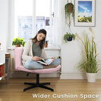 PUKAMI Criss Cross Chair,Armless Cross Legged Office Desk Chair No Wheels,Fabric Padded Modern Swivel Height Adjustable Mid Back Wide Seat Computer Task Vanity Chair for Home Office(Pink)