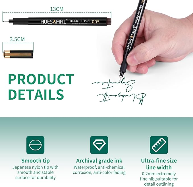 huesamhi 005 Micro Pen,20 Colors Waterproof Ink 0.20mm Fine Tip FineLiner Pens for Art Illustration,Sketching, Anime, Bullet journal,and Technical Drawing