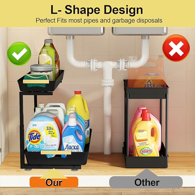 AMEDELE 2 Pack Under Sink Organizer,2 Tier Pull Out Adjustable Height Under Cabinet Storage,Under Sink Storage for Kitchen Bathroom Cabinet