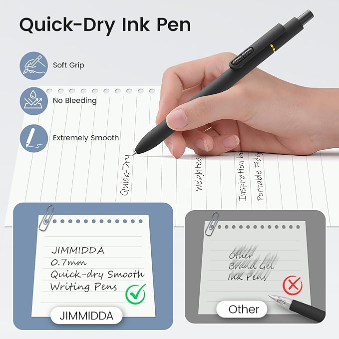 JIMMIDDA 16Pcs Black Gel Pens - 0.7mm Medium Point Black Ink Pens | Smooth Writing - Quick Drying Retractable Pen for Men Women (Classic - 16Pcs)