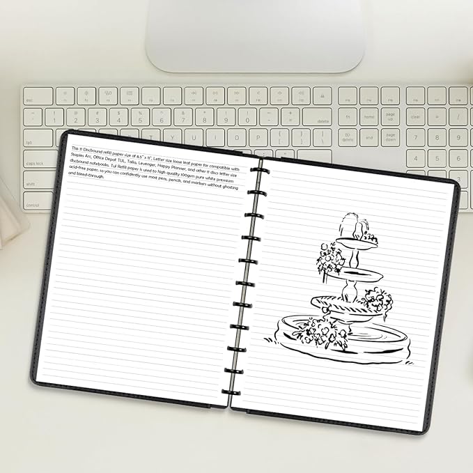 Letter Size Discbound Refill Paper, 11 Disc Paper Refill for Note-Taking System Discbound Planner, 100Sheets / 200Pages Discbound Paper, 100gsm, White, 8.5'' x 11''