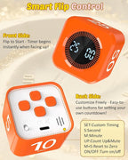 Digital Pomodoro Timer Cube 5/10/25/50min, Visual Productivity Flip Timer for Kids Classroom Desk, Custom Countdown, Silent and Sound Mode for ADHD Study Work Game Kitchen (Orange)