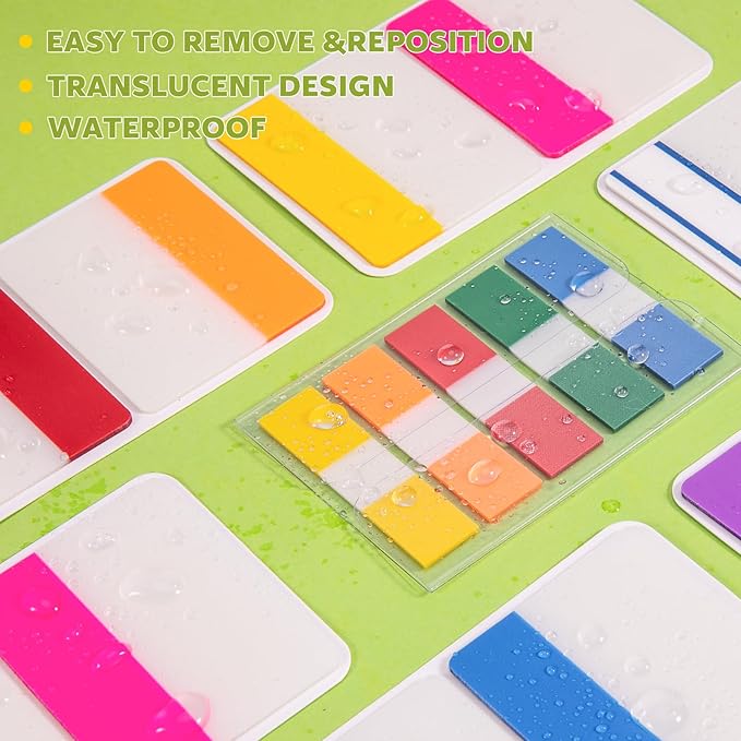 600 Pieces Tabs 2'' Sticky Tabs, Writable and Repositionable File Tabs Flags Colored Page Markers Labels for Reading Notes, Books and Classify Files, 22 Sets 10 Colors