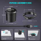 XBA PD 20W USB C Desk Power Grommet with 15W Wireless Charger Cover, Recessed Power Strip with 18W USB A and 2 AC Outlets,Hidden Power Outlets with 6FT Cords for Office, Home, Conference(Black)