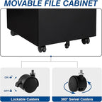 Fesbos 3 Drawer Mobile Metal File Cabinet, Black Filling Cabinets with Lock, Pre-Built Office Storage File Cabinet with Wheels Under Desk - Assembled Required
