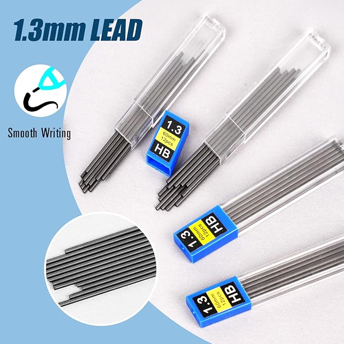 1.3 mm Mechanical Pencil Set with 4 Tubes Lead Refills,2 Eraser,1.3mm Mechanical Pencils,Metal Drafting Pencil, Lead Holder,Drawing Mechanical Pencils,Carpenter Pencils for Marking, Sketching