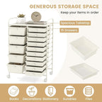 GOFLAME 15-Drawer Rolling Storage Cart, Craft Storage Cart with Removable Drawers & Lockable Wheels, Art Cart Supply Storage Organizer for Home Office Classroom, White