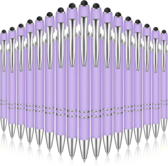 Zonon 38 Pieces Rubberized Ballpoint Pen with Stylus Tip Stylish Metal Pen Capacitive Styli with Soft Rubberized Grip, Black Ink for Most Devices(Purple)