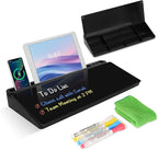 Desktop Glass Whiteboard with Storage, Desk Board with Computer Keyboard Stand, White Dry Erase Board with Drawers for Home, School, Office Desk Organizers and Accessories - Black