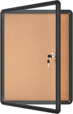 Mifuro 26"x20" Enclosed Bulletin Board, Lockable Weather-Resistant Aluminum Cork Noticeboard for School & Office, Black Frame w/Cork