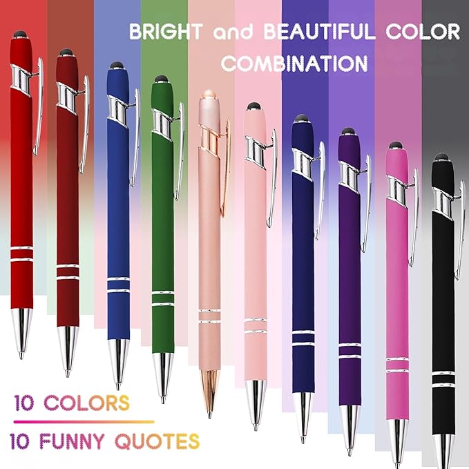 CRME 10pcs Funny Quotes Rose Gold Pens Set Novelty Pens Gifts for Coworkers Rose Gold Office Decor Pen with Stylus Tips No Need to Charge Fluent Writing for Girlfriend and Nurse Inspirational Gifts