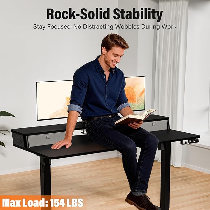 Kingant 40 x 24 Inch Electric Standing Desk with Dual Drawers, Height Adjustable Sit to Stand Computer Desk with Storage Shelf and C-Clamp Mount Compatibility for Home Office, Black