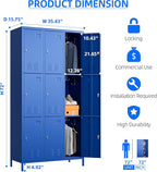 SUPEER 9 Doors Metal Locker for Employees with 27 Hooks and Business Card Holder,Metal Locker with Ventilation Holes for School Garage Office Gym Home,Assembly Required,Blue