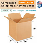Small Cube Moving & Shipping Boxes 9"L x 9"W x 9"H (25-Pack) - Extra Strength 200 lb vs Regular - Corrugated Packing Boxes for USPS/UPS/FEDEX - Moving Box - Small Packing Box by IDL Packaging