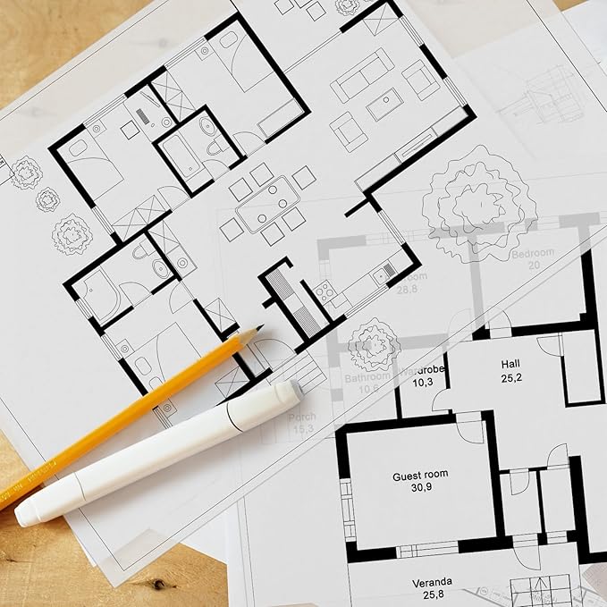 Tatuo 15 Sheets Architectural Vellum Paper 11 x 17 Inch Drafting Vellum Tracing Sheets Semi Translucent Drafting Paper Rag with Border and Title Block for Drawing Sketching Architecture Building