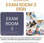 ADA CENTRAL SIGNS - 6" X6" Exam Room 3 Sign - ADA Compliant Tactile Graphics Grade 2 Braille Text Acrylic Wall Signs - Educational Institution Directional Assistance Test Center Door Sign for Schools