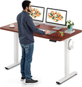 SANODESK Electric Standing Desk 55 x 28 Inches Whole-Piece Desktop Height Adjustable Stand Up Desk w/6-Button Controller Ergonomic Computer Desk for Home Office, White Frame + Mahogany Tabletop
