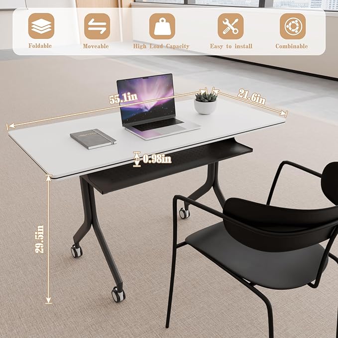 Goakwwuz Conference Room Table, Folding Conference Tables,Thicken Grey Tabletop,Flip Top Wooden Seminar Meeting Room Table for Conference Room Offices (2, Black Drawer, 55.1”)