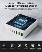 500W USB C Charger Block, 8-Port USB C Charging Station Fast Charging PD 120W PC Laptop Charger Adapter Compatible with MacBook Pro/Air/All iPad,DELL, iPhone 16/15/14/13/Pro Max/Galaxy