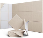UNECHO 12 Pack 12" X 12" X 0.4" Acoustic Panels for Wall Sound Absorbing, Square Self-Adhesive Sound Panels, High Density Suitable for Multiple Scenarios(Light Camel)
