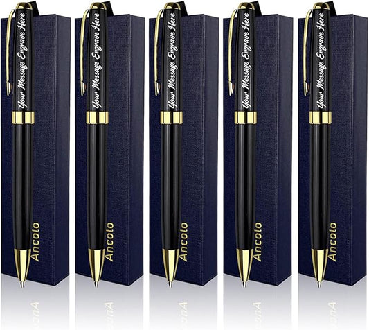Ancolo Personalized Business Pens - Black Ink with 10 Extras Refills 5 Gift Boxed - Custom with Your Name or Message, Perfect for Students/Teacher/Manager/Lawyer/Professor 5PCS/Pack