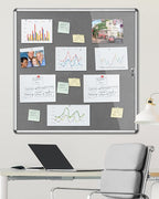 Mifuro 38"x38" Enclosed Bulletin Board, Lockable Weather-Resistant Aluminum Cork Noticeboard for School & Office, Silver Frame w/Grey Flet