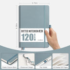 AHGXG Bullet Dotted Journal - Dot Grid Notebook Journal, 120 GSM Thick Acid-Free Paper, A5 Dotted Notebook 160 Pages, Leather Hardcover, Inner Pocket, Journal Stencil, 5.7'' × 8.3'' - Gray Blue