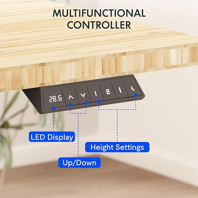 FLEXISPOT EN2 Whole-Piece Bamboo Standing Desk with Clamp Power Strip, 55 x 28 Electric Stand Up Height Adjustable Desk with Cable Management (Black Frame + 55" Bamboo Top, 2 Packages)