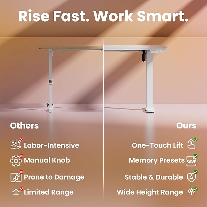 HUANUO 32" Small Electric Standing Desk Adjustable Height, 4 Memory Height Settings, Sit Stand Up Desk for Home Office & Computer Workstation, White