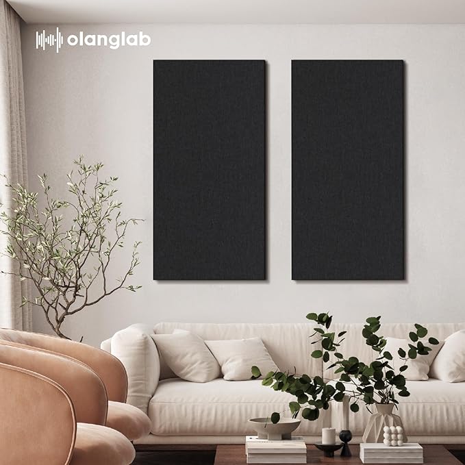 Olanglab Acoustic Panels 2 Pack, 48''x24'' Large Sound Panels, Fabric Wrapped Sound Proof Foam Panels for Walls, Sound Absorbing Panels for Recording Studio Acoustical Treatments (Black)