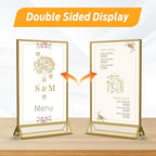Smarpau Gold Acrylic Sign Holder 5x7, Double-Sided Display Stand, Clear Picture Frames/Flyer Holder/Menu Holder/Table Number for Wedding, Home, Offices(16Pcs)