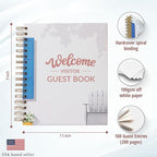 Paper 'n Such Guest Book for Rental House - Vacation Home - Short Term Rentals, Host Essentials, Spiral Hardcover Welcome Log for Airbnbs- 200 Pages (White/Blue)