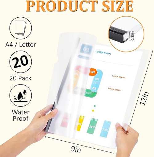 20 Pack Report Covers with Sliding Bar - Clear Plastic Presentation Folders for A4 & Letter Size Paper, 70 Sheet Capacity File Document Binder for School, Office, Resume & Business Use