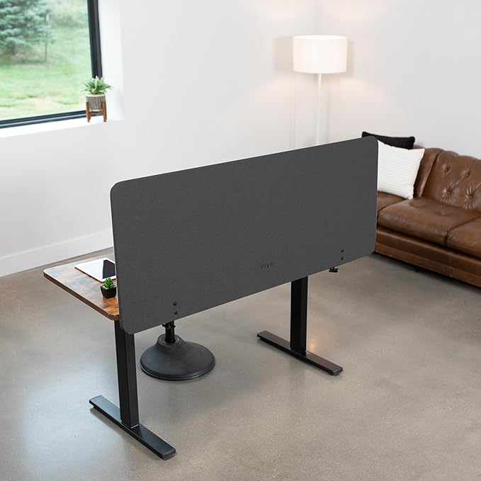 VIVO Clamp-on/Screw-on 60 x 24 inch Privacy Panel, Sound Absorbing Cubicle Desk Divider, Acoustic Partition, Dark Gray, PP-1-V060D