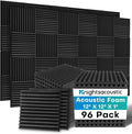 Knightsacoustic 96 Pack Sound Proof Foam Panels for Walls, 1 X 12 X 12 Inches Acoustic Foam Panels, High Density Acoustic Panels Sound Absorbing, Black Noise Cancelling Studio Wedges(NOT ADHESIVE)
