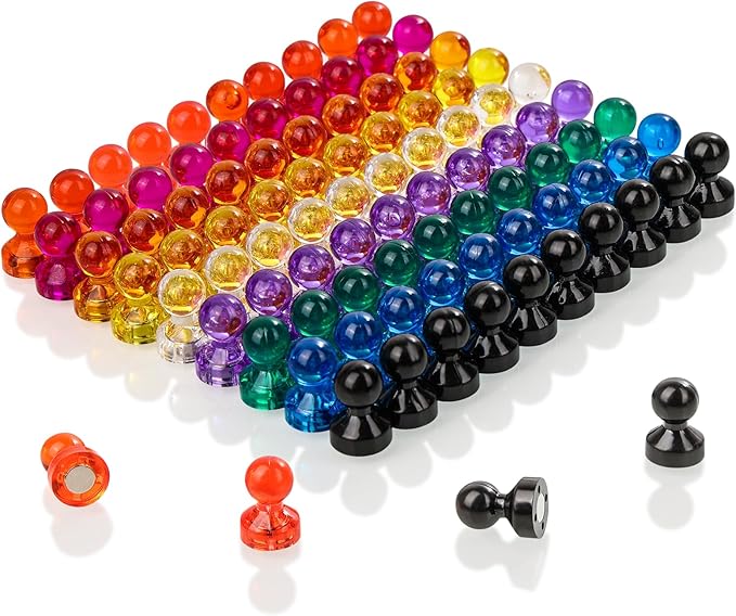 90 PCS Colorful Strong Magnetic Push Pin Magnets, 9 Assorted Color Magnetic Push Pin Magnets for Office, Classroom, Kitchen Home and School, Map Magnets, Whiteboard Magnets
