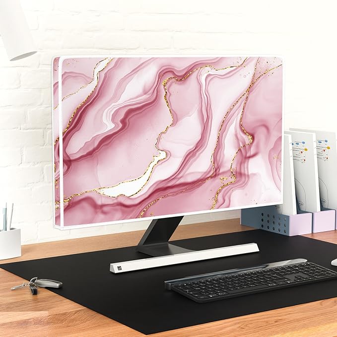 Baocicco Gold Pink Marble Waterproof TV Display Screen Cover 50, 51, 52 Inch TV Accessories Laptop TVs LCD Screen Decoration for Tablet Anti-Static Dustproof Protective for Home Office
