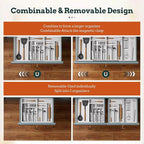 Silverware Organizer Large, Magnetic Connected Expandable 13 Slots Silverware Drawer Organizer from 21 to 37.4 Inches, Adjustable Flatware and Cutlery Holder, Bamboo Utensil Tray for Kitchen White