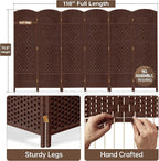 DURASPACE 6 Panel Room Divider, 6ft Tall Folding Privacy Screen, 19.5" Wide Panels, 360°Rotation, Hand-Woven Freestanding Wood Partition for Room Separation
