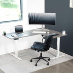 VIVO Electric Corner 63 x 47 inch L-Shaped Standing Desk, Memory Height Adjustment, Dark Gray Top White Frame, DESK-E3CTWG-47