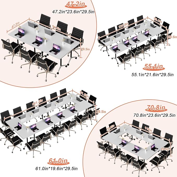 Conference Table Flip Top Mobile Conference Room Tables,Folding Conference Table with Wheels,Large Meeting Training Seminar Table Saving Space for Office Classroom(12A,55.1'')