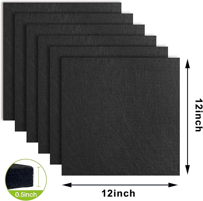 AKTOP Cork Board Bulletin Board 12x12, 1/2" Thick Felt Cork Board Tiles 6 Pack, Small Square Pin Board for Wall, Self Adhesive Corkboards with 60 Push Pin Wood Clips for School, Home & Office, Black