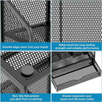 Marbrasse Mesh Pen Holder for Desk, Multi-Functional Pencil Organizer with Drawer, Desk Organizers and Accessories for Office Art Supplies (Black)