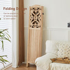 ALeesing 4 Panel Room Divider Fully Assembled, Carved Room Dividers and Folding Screens, 5.6Ft Wood Room Divider Screen Freestanding Partition Wall Dividers for Home Bedroom Office, Rustic Wood Color