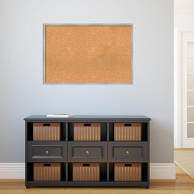 Amanti Art Natural Cork Board for Wall, 25x37 Vision Board with White Frame, Large Corkboard Office Decor for Home Organization, Cottage Corkboard Pinboard to Display Items for Home Organization in