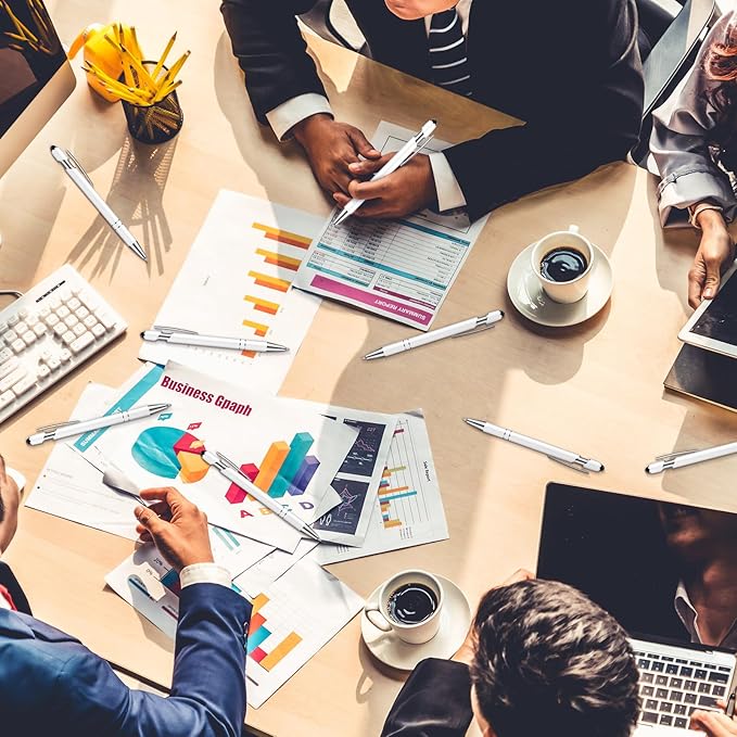 Tenare 12 Pieces 2 in 1 Stylus Metal Ballpoint Pen with Stylus Tip, 1.0 mm Black Ink Ballpoint Pen for Touch Screens(White)