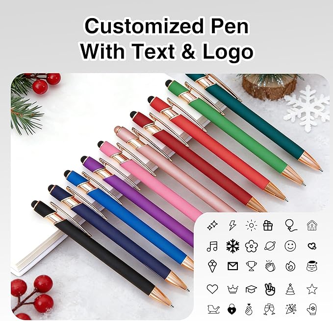 CRME Ballpoint Pen 2-in-1 Stylus Bulk Custom Pens Personalized Engraved Metal Pens with Name Soft Grip Ball Point Pen for Men Women Teacher Essentials Office Supplies Party Note-Taking Black