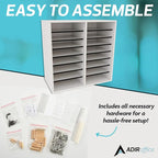 AdirOffice Wooden Adjustable organizerserature Organizer, 16 Compartment Office Mailbox, or Classroom Literature Organizer, White